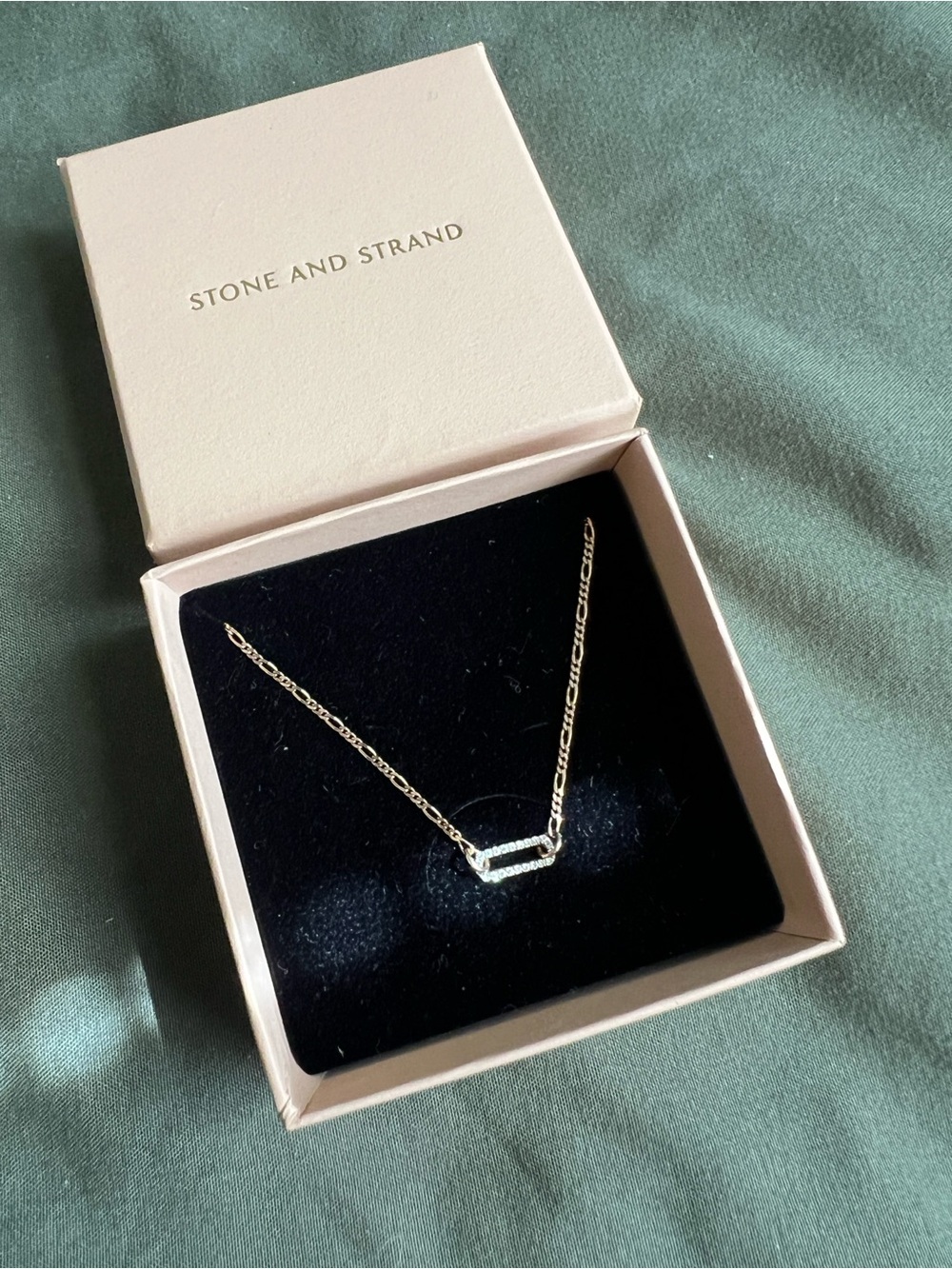 STONE AND STRAND Pave Paperclip Figaro Necklace